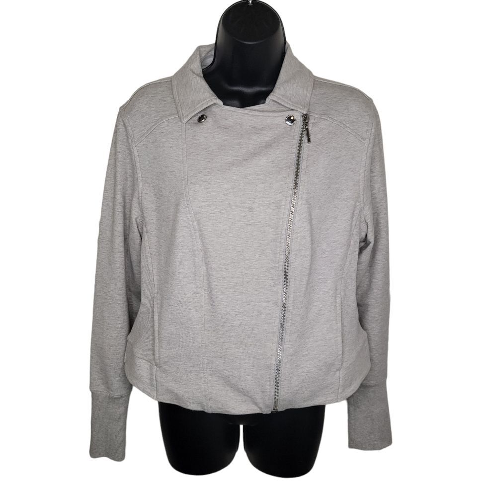 H by Halston crop moto gray jacket coat size 12